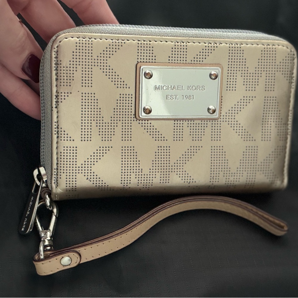 Michael Kors Metallic Silver Wristlet